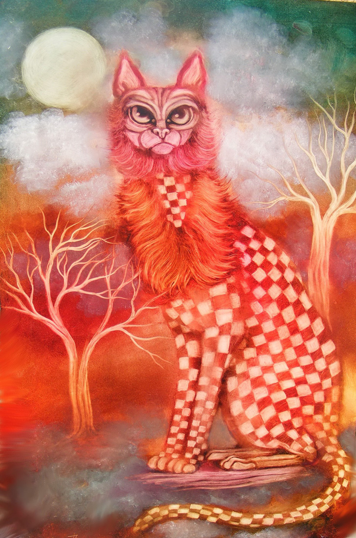 316 Red checked cat 40x60cm